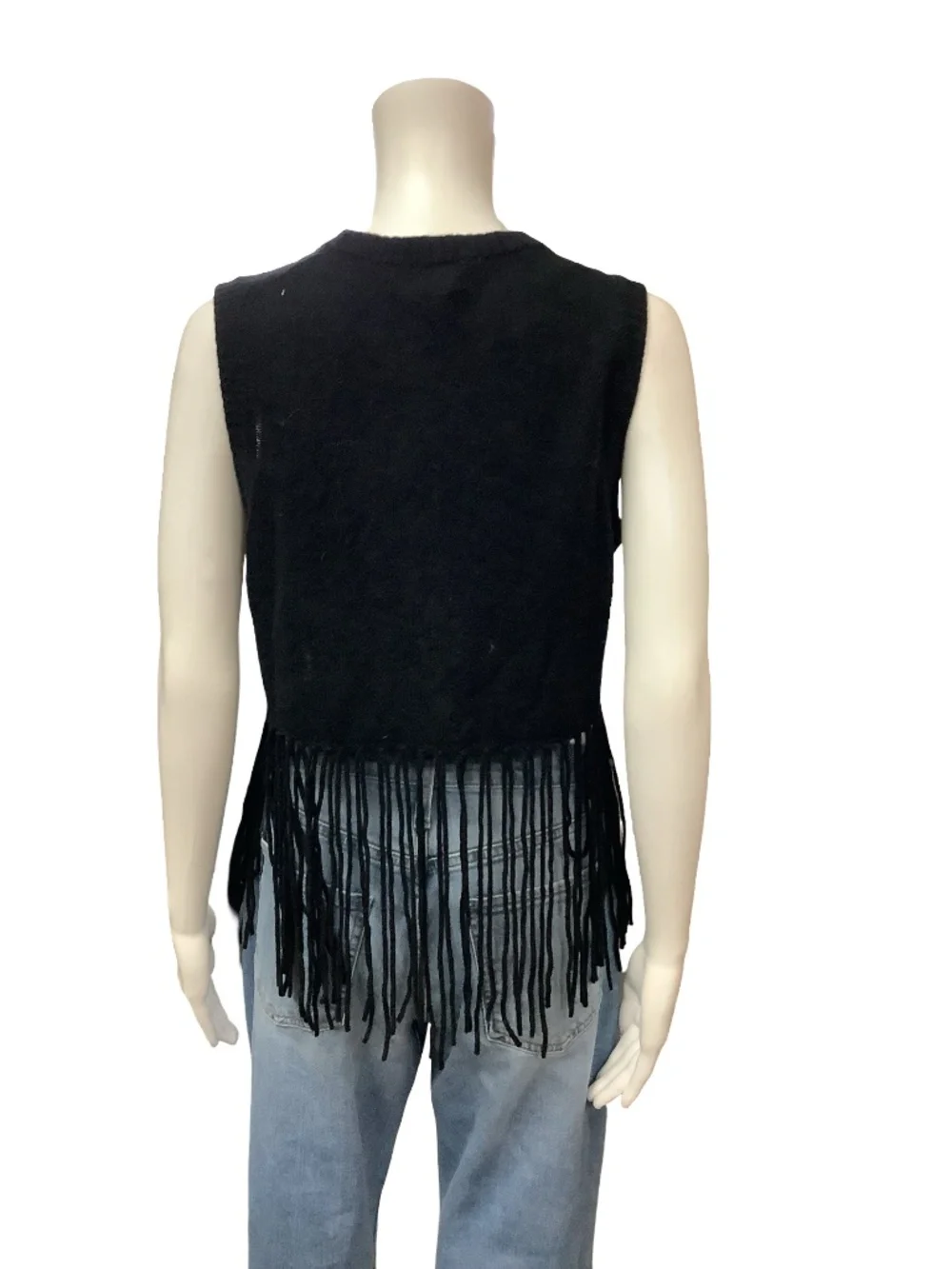 Minnie Rose Cashmere Fringe Crew Neck Sweater Vest Size